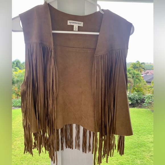 Roommates Jackets & Blazers - Roommates Fringe Vest tan/brown large